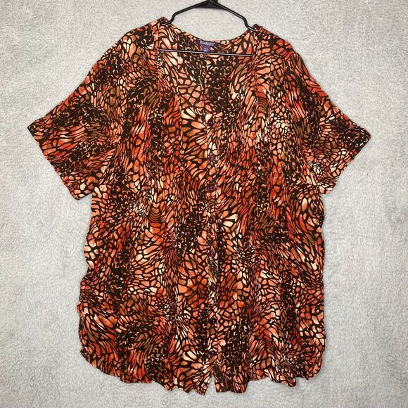 Roamans womens short sleeve button down blouse career artsy career crinkle 28W - Picture 1 of 9